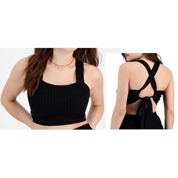GUESS Women's Black Yasmina Tie-Back Cropped Sweater Top XL - Picture 1 of 8